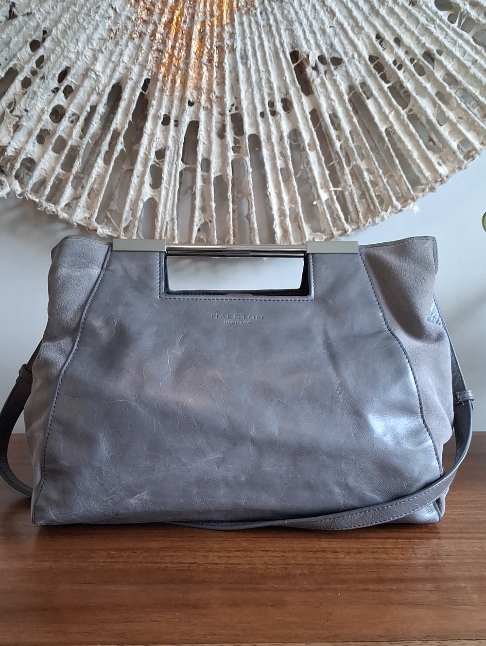 Halston Heritage Gray Suede & Leather Crossbody Bag